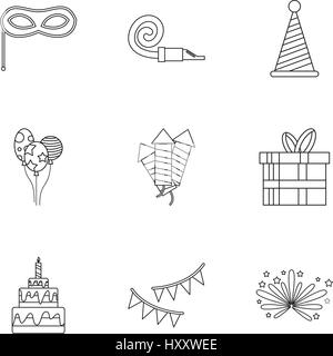 Holiday birthday icons set, outline style Stock Vector
