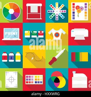 Print items icons set, flat style Stock Vector