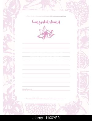 Beautiful Flowers - monochromatic hand drawn template card. Stock Vector