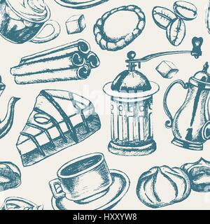 Delicious Coffee - monochromatic hand drawn seamless pattern Stock Vector