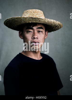 Mapopo Farmers in New Territories, Hong Kong.  Only seven square kilometres of farmland now exist in Hong Kong.  They are fighting government to keep. Stock Photo