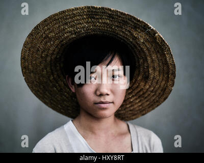 Mapopo Farmers in New Territories, Hong Kong.  Only seven square kilometres of farmland now exist in Hong Kong.  They are fighting government to keep. Stock Photo