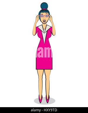 pop art woman glasses bun hair vector illustration eps 10 Stock Vector