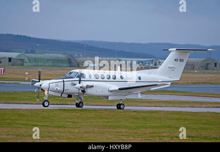 US Army Beech C-12U Huron from 'F' Co, 6th Btn,52nd Avn Reg't based at Wiesbaden, Germany. visit to RAF Lossiemouth on 27th March 2017. Stock Photo