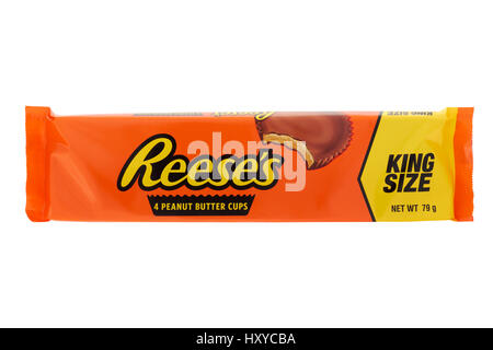 Packet of Reese's peanut butter cups on white background Stock Photo
