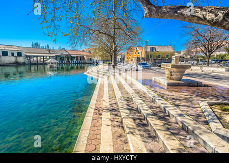 Colorful scenic view at Solin city center, small touristic place in suburb of town Split, Croatia. Stock Photo