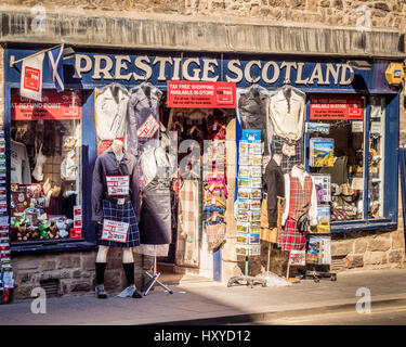 Prestige Scotland, tourist souvenir shop, Royal Mile, Edinburgh, Scotland. Stock Photo