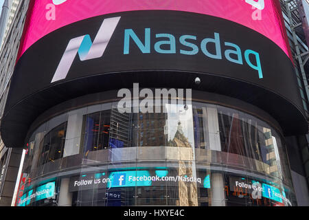 Nasdaq Marketsite in 4 Times Square in New York. This is the marketing presence of the Nasdaq stock market. Stock Photo