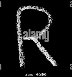 R - Chalk alphabet over black background Stock Photo