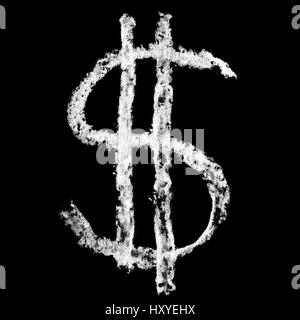 Dollar sign  - Chalk alphabet over black background Stock Photo