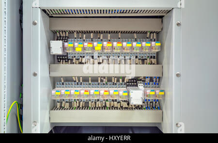 Electrical control panel with electronic devices in modern electrical substation Stock Photo