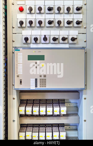 Electrical control panel with electronic devices in modern electrical substation Stock Photo