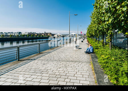 View of Glasgow's River Clyde on a Sunny Summer Day with Tradeston Bridge in the Distance Stock Photo