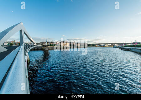 View of Glasgow's Tradeston Bridge on River Clyde from its North Bank Stock Photo