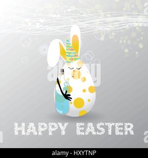 Easter. Egg-rabbit funny with faces illustration for your design. Rabbit cute with a cap and a bottle of soda Stock Vector