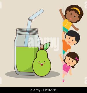 children and pear juice fresh Stock Vector