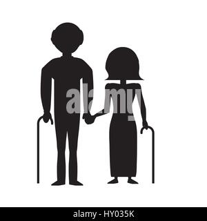 silhouette couple grandparents with cane Stock Vector