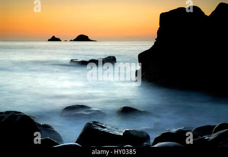 Porth Nanven, Cot Valley, Near St Just, Cornwall, UK. After sunset. Stock Photo