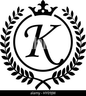 Vintage Letter K initial inside Laurel wreath symbol design Stock Vector