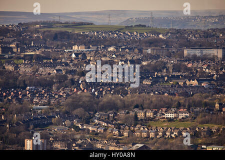 View from Castle Hill of Huddersfield town centre market town metropolitan borough Kirklees, West Yorkshire, England. UK. Stock Photo