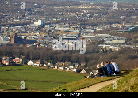 View from Castle Hil Huddersfield market town metropolitan borough  Kirklees,  West Yorkshire, England. UK. Stock Photo