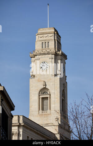 Town hall clock tower in Barnsley town centre, South Yorkshire, England. UK. Stock Photo