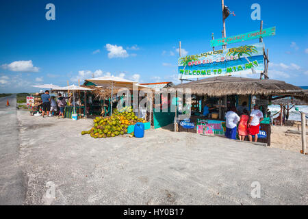 Beach bar on Cozumel island beside the road Stock Photo