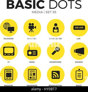 Media flat icons set with television, shooting and speaker isolated vector illustration on white Stock Vector