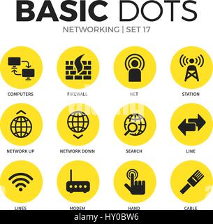 Networking flat icons set with computers, station and modem element isolated vector illustration on white Stock Vector