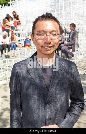 Architect Sou Fujimoto pictured in 2013 at the opening day of his Serpentine Gallery Pavilion in Hyde Park Stock Photo