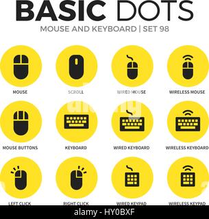 Mouse and keyboard flat icons set with mouse, scroll and left click isolated vector illustration on white Stock Vector