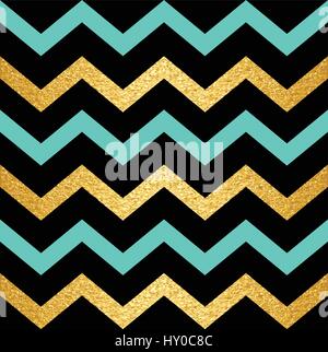 A seamless Chevon Zigzag pattern in gold and turquoise. Vector illustration. Stock Vector