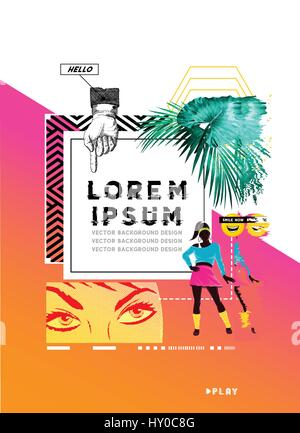 Glitch retro wave design with various design elements and room for copy text. Stock Vector