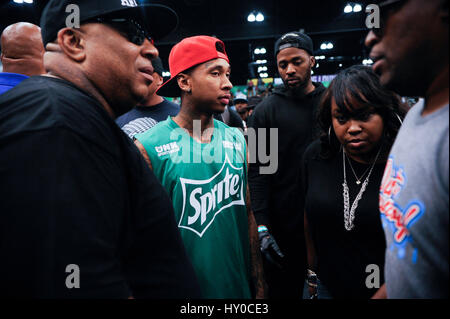 Tyga attends the BET Experience Sprite Celebrity Basketball Game at the Los Angeles Convention Center on June 27th, 2015 in Los Angeles, California.