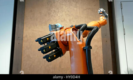 Industrial robot arm for welding and assembling Stock Photo