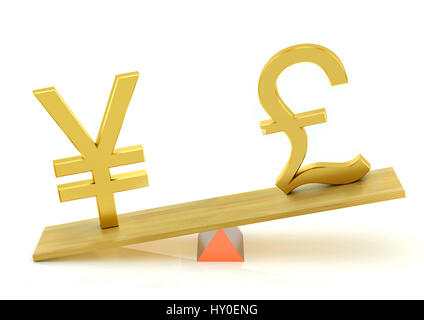 Balancing, japanese yen and british pound Stock Photo