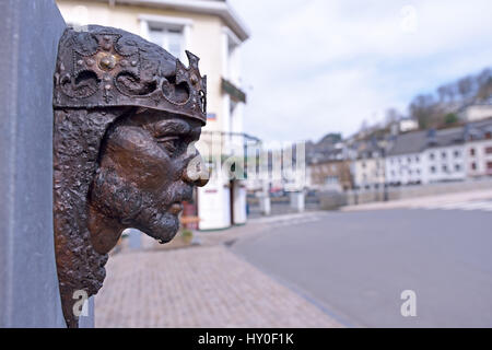 Statue of Godfrey de Bouillon in center of the city on March 24, 2017 in Bouillon, Belgium Stock Photo