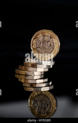 2017 new pound coins against black background Stock Photo