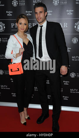 Robin Van Persie and Wife Bouchra arrive at Manchester United Old Trafford, for Manchester United Player Of The Year Awards Stock Photo