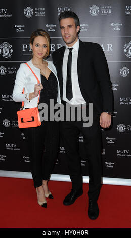 Robin Van Persie and Wife Bouchra arrive at Manchester United Old Trafford, for Manchester United Player Of The Year Awards Stock Photo