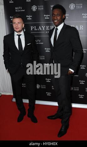 Tom Cleverley and Danny Welbeck arrive at Manchester United Old Trafford, for Manchester United Player Of The Year Awards Stock Photo