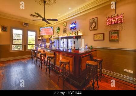 Interior views of a dining area of a typical turn-of-the-century Australian pub. The Left Bank Hotel, Perth, Western Australia. Stock Photo