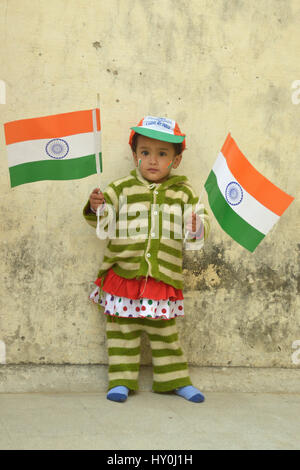 Child holding national flag, india, asia, mr#792 Stock Photo