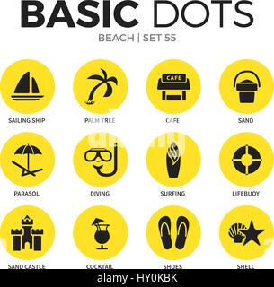 Beach flat icons vector set Stock Vector