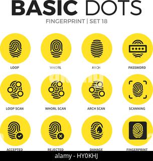Fingerprint flat icons vector set Stock Vector