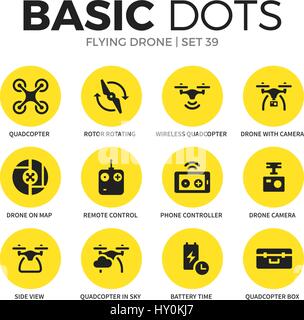 Flying drone flat icons vector set Stock Vector