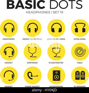 Headphones flat icons vector set Stock Vector