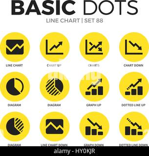 Line chart flat icons vector set Stock Vector