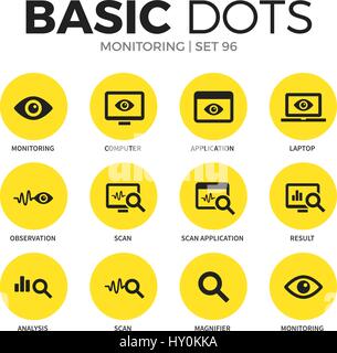 Monitoring flat icons vector set Stock Vector