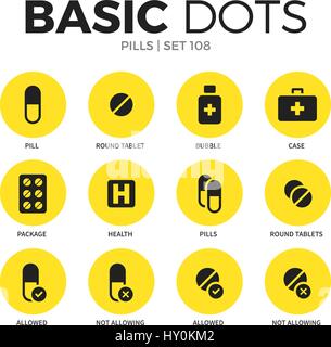 Pills flat icons vector set Stock Vector